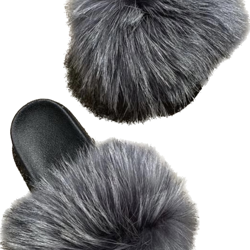Gray  Fur Women's Slides